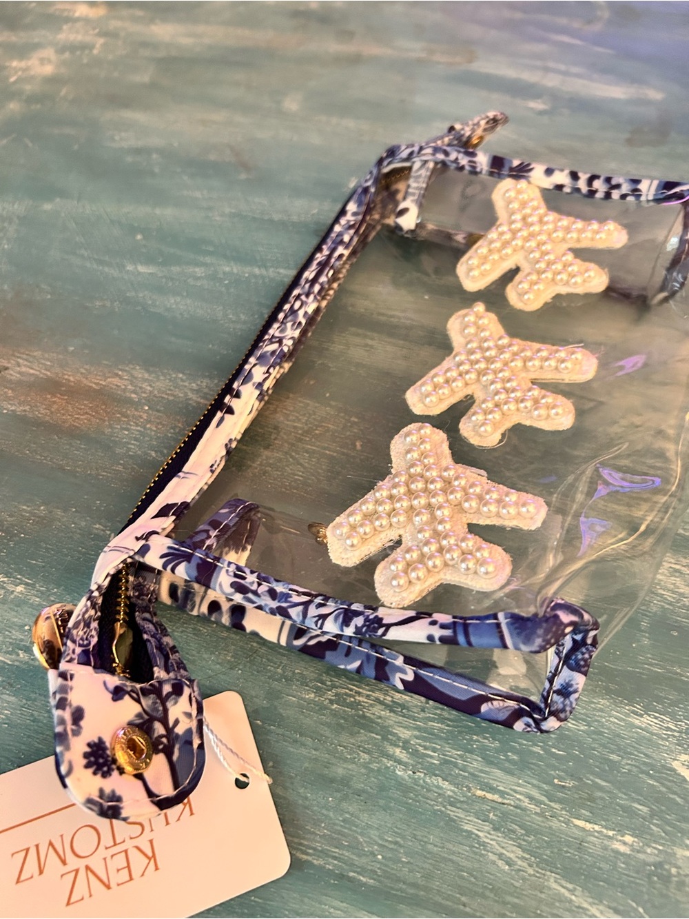 Kenz Kustomz Clear Travel Pouch with Pearl Accents